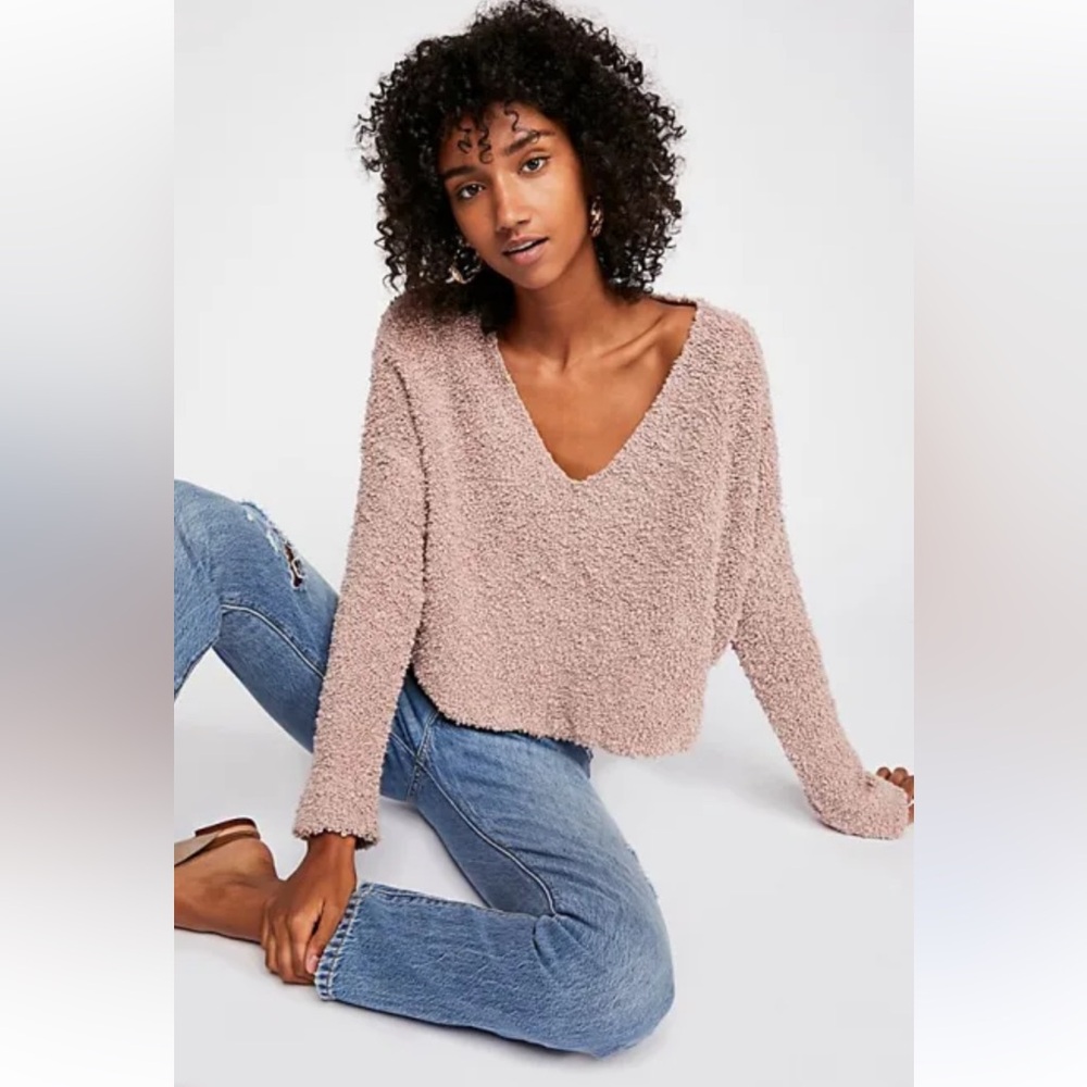 Free People Pop Corn Shaggy Crop Top Long Sleeve Mauve Sweater.‎ Size S/P(835)